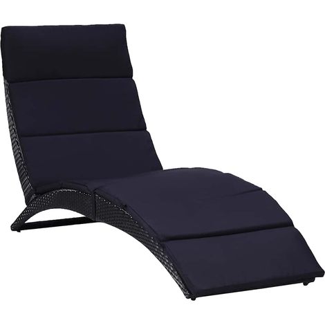 vidaXL Tumbona con cojín de ratán sintético negro (1/5)