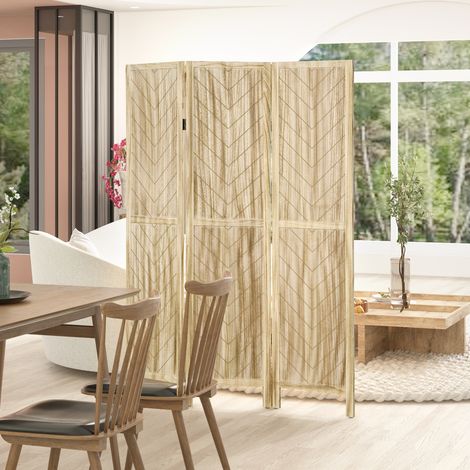 Paravent pliant en bois à chevrons, 3 panneaux, 120 x 170 cm, couleur bois (1/5)