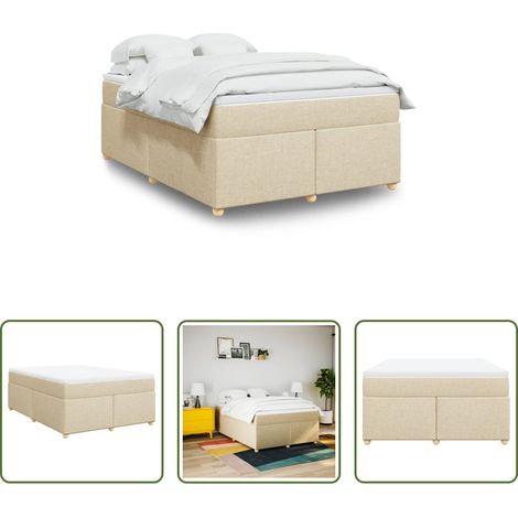 vidaXL Surmatelas -  Sommier à lattes de lit avec matelas Crème 140x200 cm Tissu (1/5)