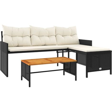 Maison Exclusive - Divano da Giardino con Tavolo e Cuscini a L Nero in Polyrattan