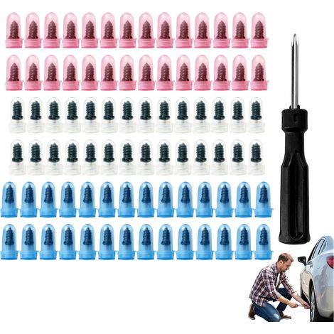 Kit de Réparation pour Pneus Voiture, Moto et Camion – 85 Pièces avec 28 Grandes, 28 Moyennes et 28 Petites Bandes + 1 Tournevis Moyen – Anti-crevaison Pneus Tubeless pour Auto, SUV, Vélo et Véhicules (1/5)