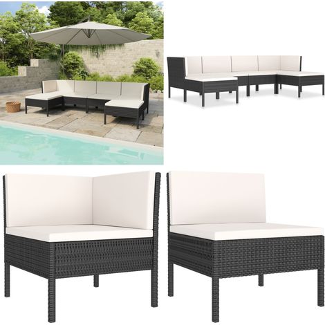 6-tlg. Garten-Lounge-Set mit Auflagen Poly Rattan Schwarz - Gartensofa - Loungesessel - Outdoormöbel - Gartenmöbel-Set - Rattanmöbel - Home & Living (1/5)