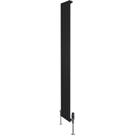 Radiatore Verticale 1800 x 280 mm con Valvole TRV Nero