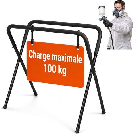 Support de peinture Relaxdays, pliable et réglable, H 80–102 cm, acier, charge 100 kg, support pare-brise, noir (1/5)
