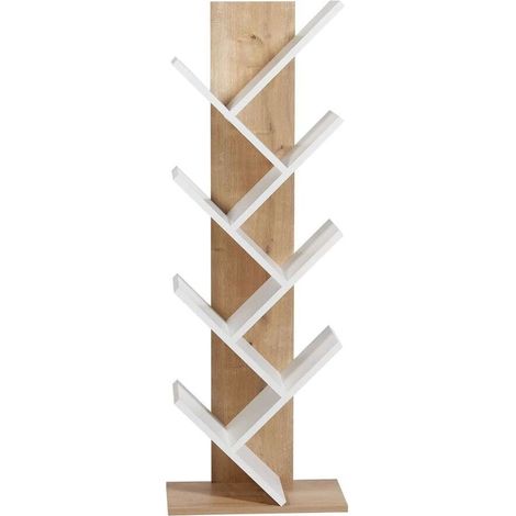 CALICOSY - Etagère bibliothèque décor chêne et blanc H129,8 cm - TUVAL