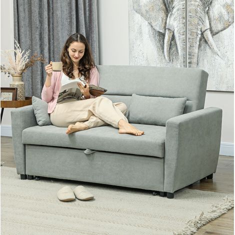 Divano letto 155x90x88.5 cm grigio chiaro in legno con schienale regolabile e cuscini (1/5)