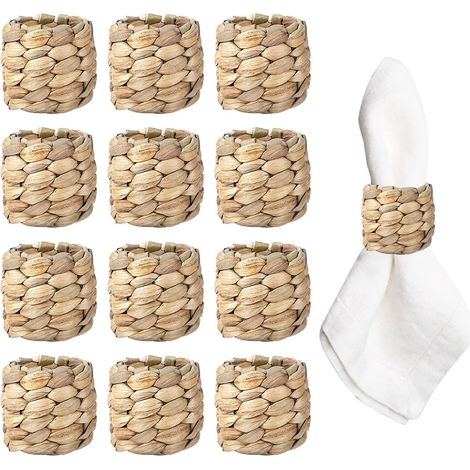 Anneaux De Serviette - En Hyacinthe D Eau Naturelle - Pour Décoration De Table Festive Et Rustique - Lot De 12 (1/5)