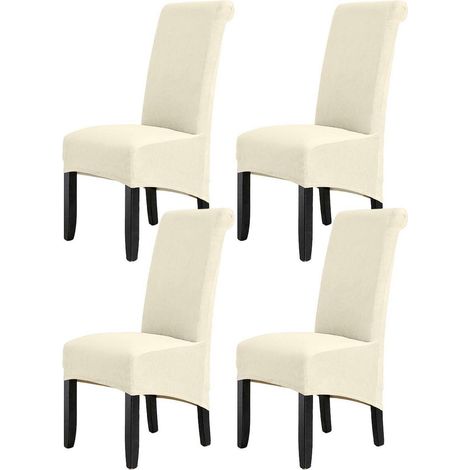 Samt Stuhlhussen 4er Set, abnehmbar, waschbar, Stretch für Esszimmerstühle, Beige (1/5)