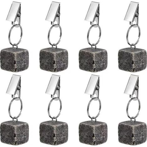 BEBUSINGOTO 8er-Pack Tischdeckengewichte, Hängesteine mit Metallclip, robuste Marmorwürfel-Aufhänger, Edelstahlclips für Dekoration, Outdoor, Picknick, Familienessen (1/5)