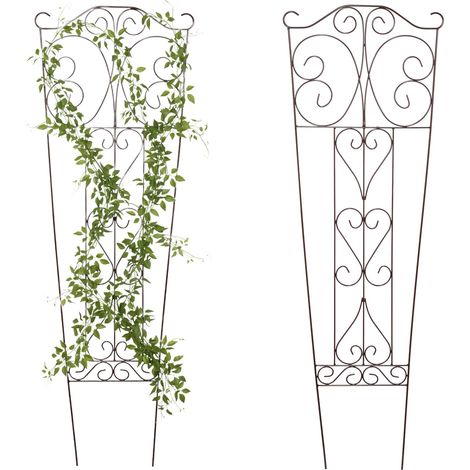 Relaxdays Rankgitter, 2er Set, HxB: 115 x 38 cm, Metall, Rankhilfe für Kletterpflanzen, Garten, Rosenrankhilfe, braun