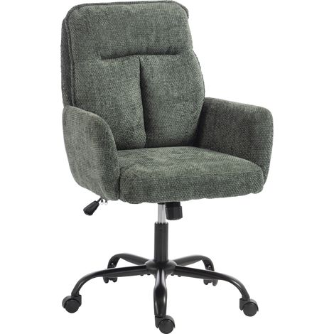 Chaise de bureau ergonomique - HOMCOM - hauteur réglable assise large fonction bascule - tissu effet lin - 67x72x103cm - vert foncé (1/5)