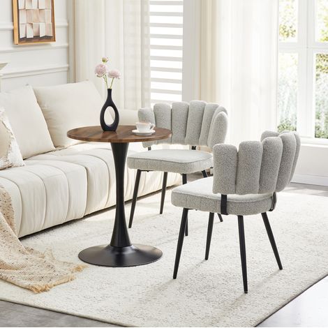 Ensemble table ronde 60 cm et 2 chaises rembourrées gris clair, MDF et métal, OKWISH (1/5)