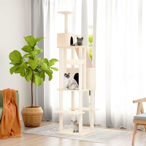 Arbre à chat Maison à chat - Grande capacité avec griffoirs en sisal Crème 201 cm BV268957 - BonneVie (1/5)