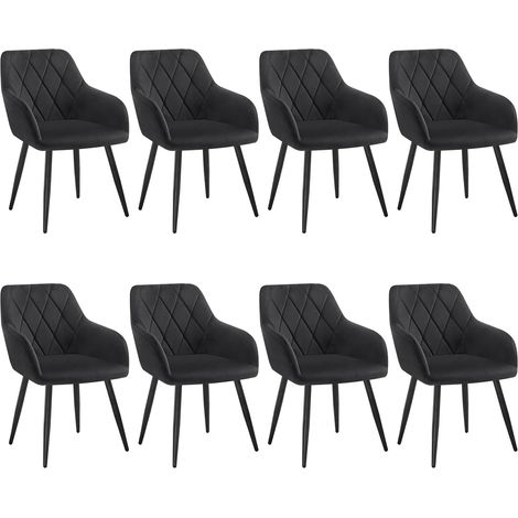 WOLTU Set di 8 Sedie da Sala da Pranzo Sedia da Cucina con Braccioli e Schienale Sedie con Gambe in Metallo Stile Moderno in Velluto, Nero