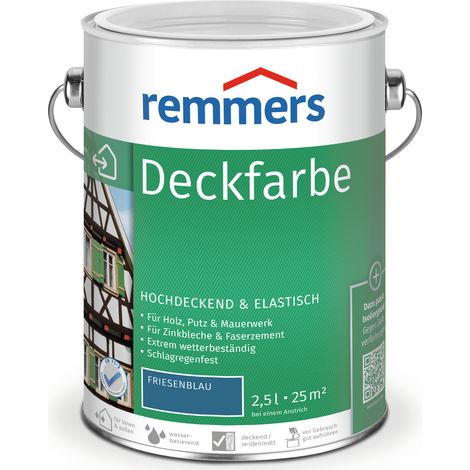 Remmers Deckfarbe friesenblau, 2,5 Liter, Deckfarbe für innen und außen, Wetterschutzfarbe viele Untergründe, hochdeckend, wetterfest