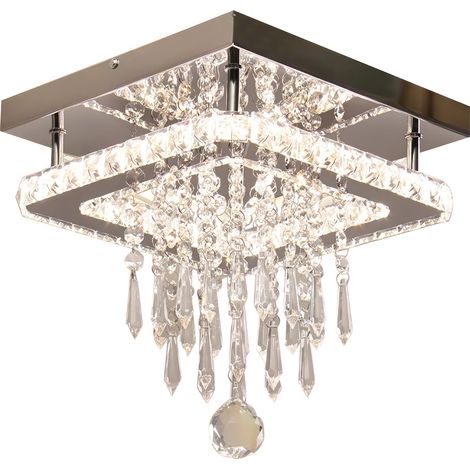 Plafonnier LED cristal dimmable, 3 couleurs de lumière, suspension cristal moderne, chambre bureau couloir salon, argenté