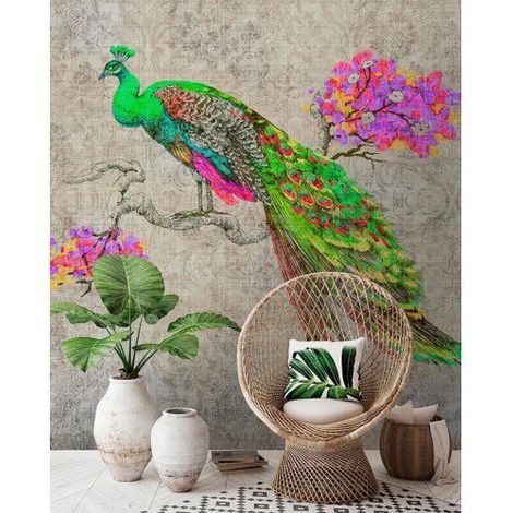 Papier peint panoramique multicolore motif oiseau Tapisserie panoramique animaux design pour salon Papier peint panoramique idéal pour chambre (1/3)