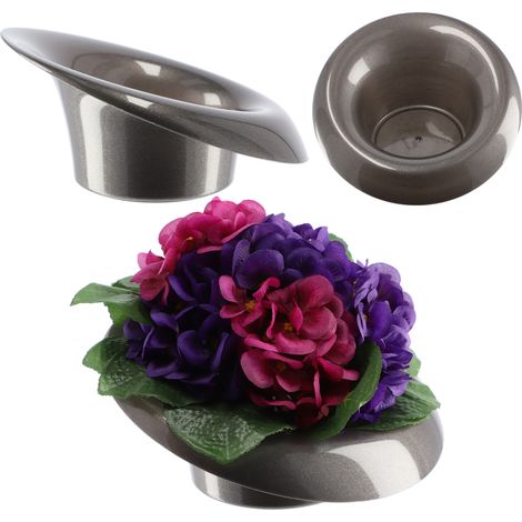 KADAX Ikebana aus Kunststoff, Blumentopf, Blumenschale, schief, 11 cm, Grafit