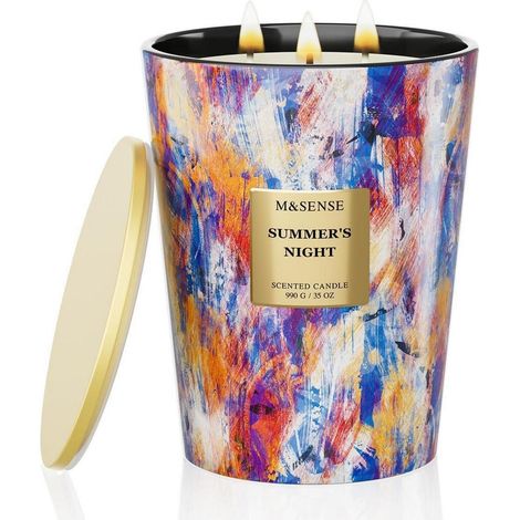 Bougie parfumée Sommernacht 990g cire de soja 150h durée de combustion 3 mèches XXL verre