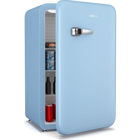 Klarstein Audrey Evo 112 L Mini réfrigérateur de chambre - Rétro, Silencieux 40 dB, Thermostat mécanique, Porte réversible, LED, Petit réfrigérateur pour bureaux & chambres, Bleu