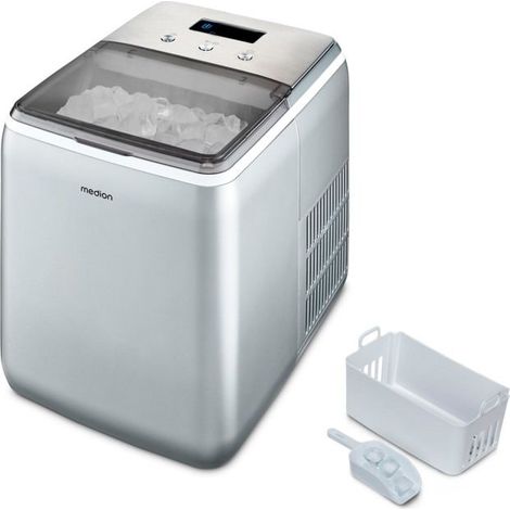 Kristallene Eismaschine – MEDION MD11950 – Wassertank 2,6L – 15kg/24h – 2 Größen – 10 Minuten – Edelstahl