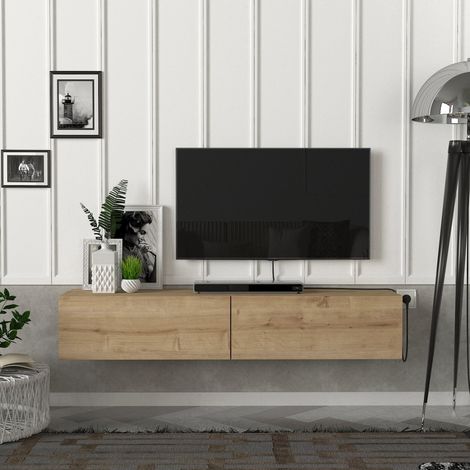 Meuble TV Toivakka 135 x 31 x 25 cm effet chêne [en.casa] (1/4)