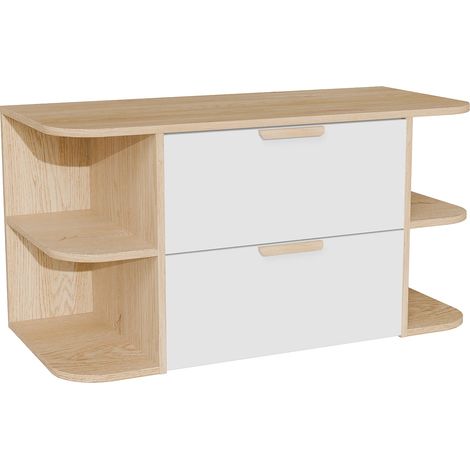 Mobile sotto lavabo sospeso con nicchie Bianco e naturale chiaro L100 cm – AVORELI (1/4)