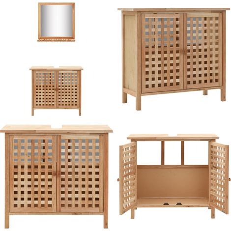 Armoire pour lavabo avec miroir Bois de noyer massif - Meuble De Salle De Bain - Armoire Salle De Bain - Miroir Salle De Bain - Rangement Salle De Bain - Armoire Lavabo - Home & Living