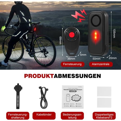 Allarme per bici wireless da 113 dB con telecomando - Dispositivo antifurto impermeabile per biciclette, motociclette, scooter e auto - Allarme a vibrazione e LED (1/4)