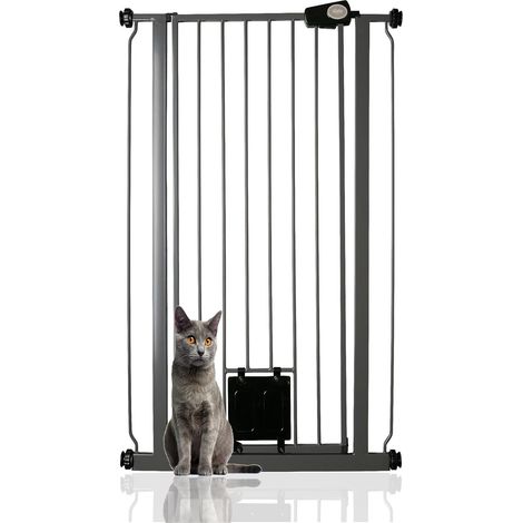 Bettacare Pet Gate with Lockable Cat Flap, Narrow, 68.5cm - 75cm, Slate Grey, 104cm in Height