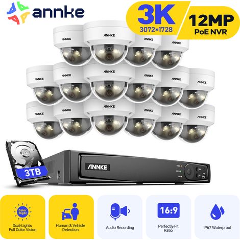 ANNKE 3K Filaire Kit de Vidéosurveillance Extérieure,16CH NVR et 16X5MP Caméra PoE,Double Lumière Intelligente,Détection Humaine/Véhicule,Couleur Vision Nocturne,3TB HDD (1/5)