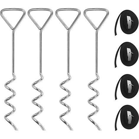Ancres Pour Trampoline - Kit De Fixation Sol 4 Pièces - Vis Spiralées En Acier + Sangles Nylon Renforcé - Adapté Aux Trampolines Jardin Ronds Et Rectangulaires (1/5)