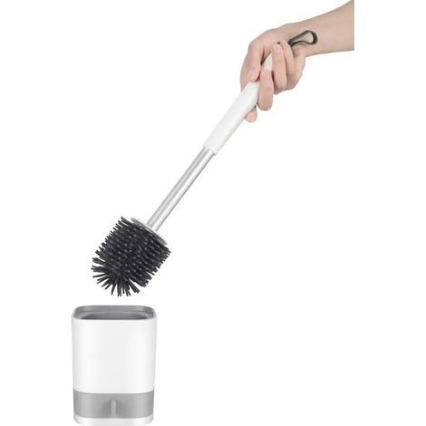 Toilet brush, toilet brushes and silicone holders, toilet cleaning brush with quick-drying holder and non-slip stainless steel handle for bathroom, white (1/5)