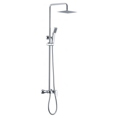 IMEX Robinet monocommande en laiton chrome avec douchette carree tube flexible acier inox S304 pommeau plat anticalcaire 20x20 cm support reglable hauteur finition chromee Liverpool Imex-BDL007-B (1/5)
