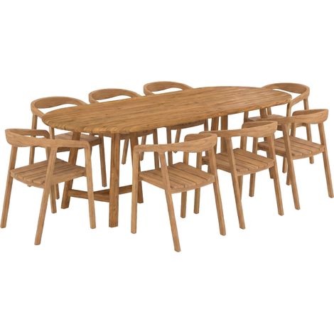 Mesa y sillas de jardín Bora de madera de teca reciclada, 8 personas (1/4)