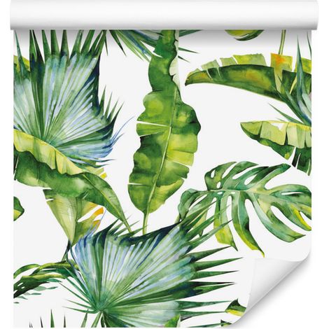 Carta da parati con motivo giungla e foglie tropicali per soggiorno e camera da letto, 50x1000 cm (1/5)