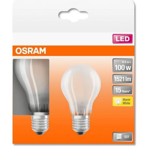 OSRAM Boite de 2 Ampoules LED Standard verre dépoli - 10W équivalent 100W E27 - Blanc chaud (1/5)