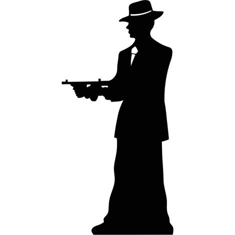 Figurine en carton Gangster année 30 avec chapeau et mitraillette (ombre - silhouette) 185 cm