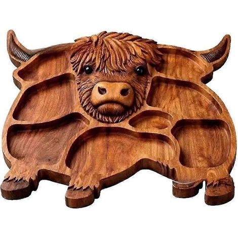 Planche à charcuterie en bois, motif vache des Highlands, plateau de service rustique en bois naturel, plateau à fromages et plateaux apéritifs. (1/5)