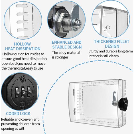 Couvercle de boîtier de verrouillage pour climatiseur 22,7 x 14,7x6,54 cm avec verrouillage par mot de passe,couvercle de thermostat mural transparent (1/5)