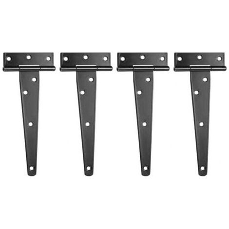 Lot de 4 Charnières en T, Noires Charnière Porte de Grange, Charnières de Portes, Charniere Plate Inox pour Portails, Abris de Jardin, Placard - 8 Pouces (1/4)
