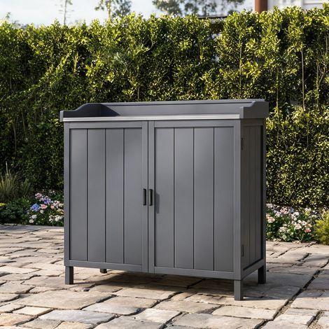 Armoire de jardin métal et bois gris 98 x 48 x 95,5 cm (1/5)