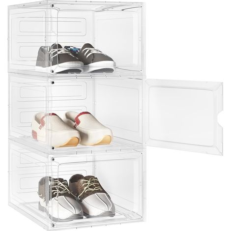 WOLTU Scatole per Scarpe da 3 Pezzi. Contenitori per Scarpe Impilabili in Plastica Trasparente. Organizzatori Porta Scarpe con Sportello Magnetico Frontale. Fino alla Taglia 46 (1/5)