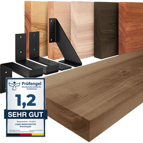 LAMO Manufaktur étagère murale en bois massif, bord régulier, étagère de rangement Industrial, Noisette / Blanche 40cm, LWG-01-A-004-40JW