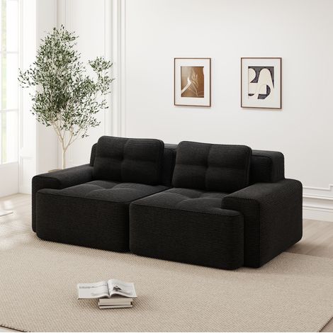 Sofá modular de 2 plazas, 204 x 104 x 69 cm, asiento profundo, en terciopelo negro HAVRYA (1/5)