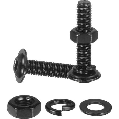 10 Set M6 x 30mm Vis À Tête Bombée À Embout Hexagonal À Collerette, Noir Acier Inoxydable 304 18-8 Vis À Embout Hexagonal, Boulons, Écrous, Rondelles Plates Et Rondelles Frein (1/5)