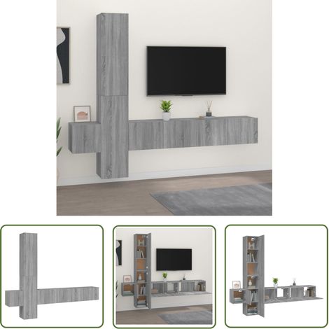 The Living Store Ensemble de meubles TV 5 pcs Sonoma gris Bois d'ingénierie - Meuble Tv - Meuble Média - Rangement Murale - Design Moderne - Bois D'ingénierie (1/5)