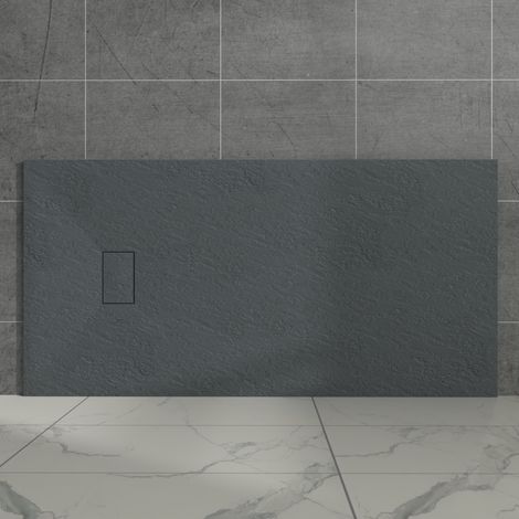 Aquariss Anthracite Rectangular Shower Tray Slate Effect SMC Slip-Resistant Shower Base 1800x900mm with Waste