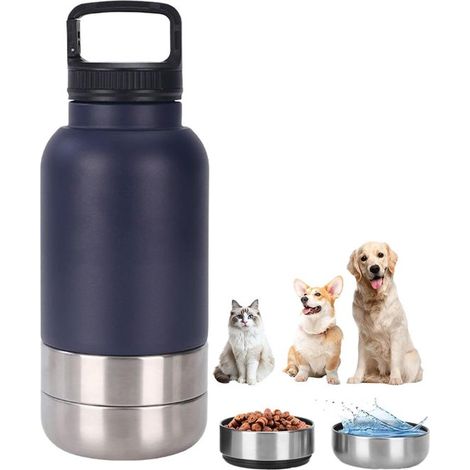 Gourde isotherme - Gourde de voyage pour chiens - Bouteille d'eau portable pour animaux de compagnie - 950 ml - Idéale pour les voyages - Acier inoxydable - Bleue (1/5)