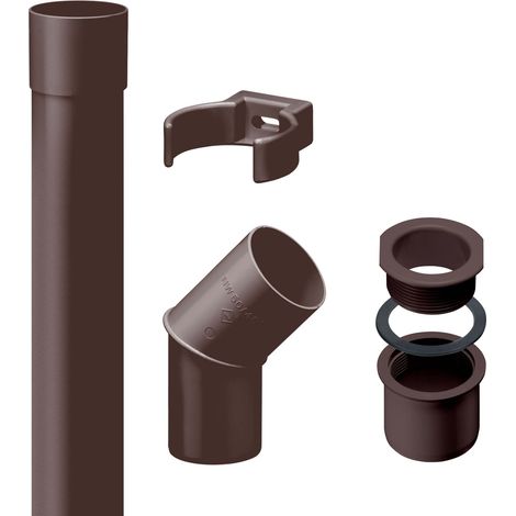 INEFA Fallrohr Set DN50 / 50mm, PVC 2m Dachrinnenzubehör, einfache Steckmontage, Made in Germany - Dunkelbraun